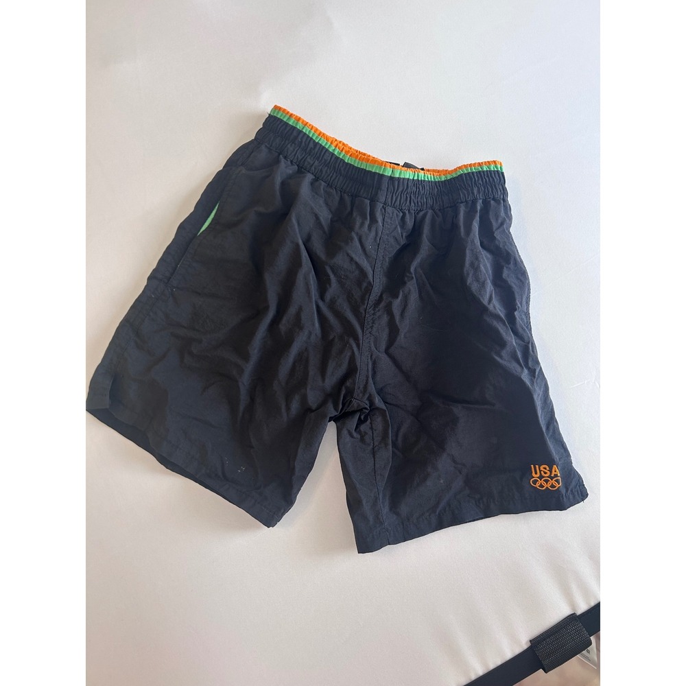 JCPenney USA Olympics Swim Trunks Kids Size 8 Black Orange Green Logo
